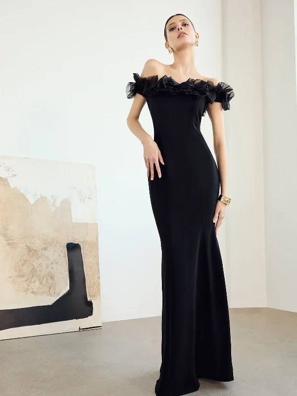 women's shift dressesMischa Black Organza Rose Gown