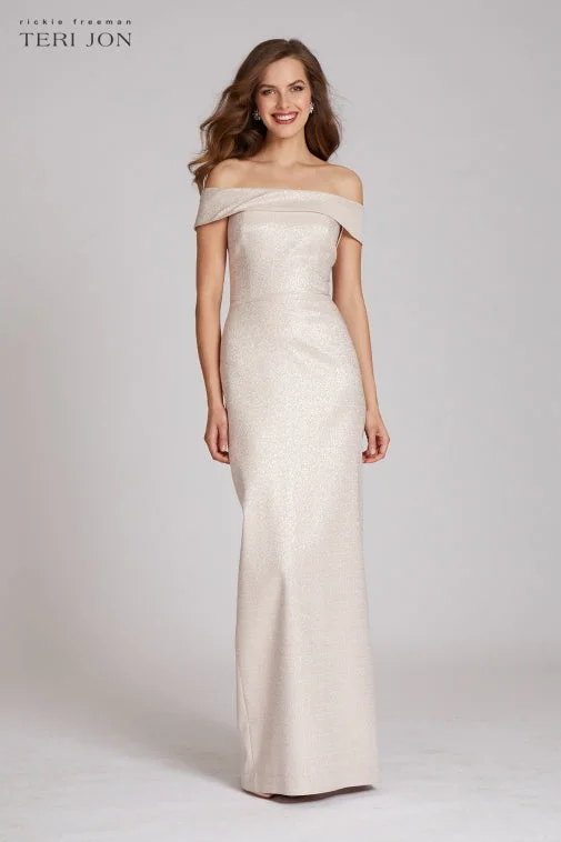 women's eco-friendly dressesJacquard Off The Shoulder Column Gown