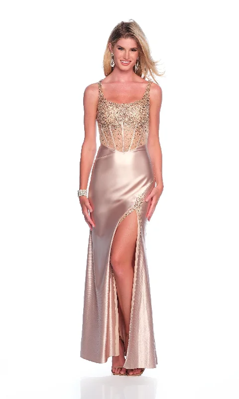 Halter DressLong Gold Prom Dress: Dave and Johnny 12289