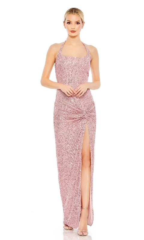 Sequined DressLong Black Sequin Halter Prom Dress 11279
