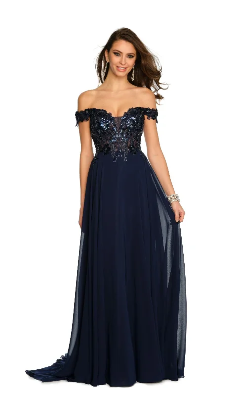 women's club dressesDave and Johnny Off-Shoulder Navy Prom Dress 11242