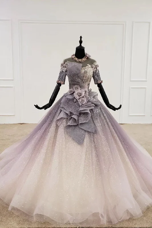 Fit-And-Flare DressSparkly Ball Gown Half Sleeves Ombre Quinceanera Dress with Flowers OKS90 Fit-And-Flare DressSparkly Ball Gown Half Sleeves Ombre Quinceanera Dress with Flowers OKS90