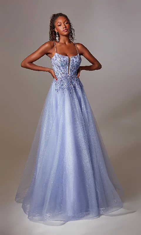 women's petite dressesDeep V-Neck Long Prom Ball Gown: Aerie Couture 265