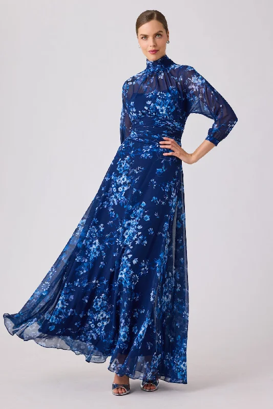 women's breathable dressesMock Neck Chiffon Gown