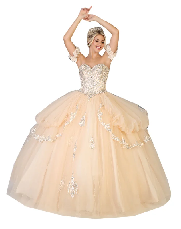Polka-Dot DressLA Merchandise LA120 Strapless Detachable Sleeves Quince Ball Gown