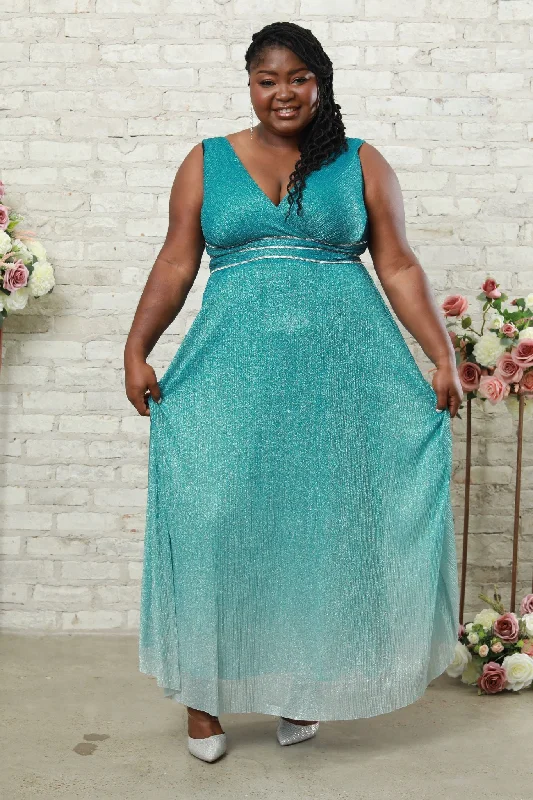 women's halter dressesLong Crinkle Gown with Rhinestone Waist Detail - Plus
