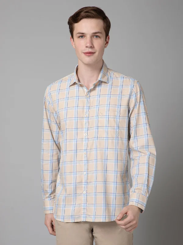 Men's Pants with Elastic CuffsMen's Beige Casual Medium Checks Full Sleeve Shirt