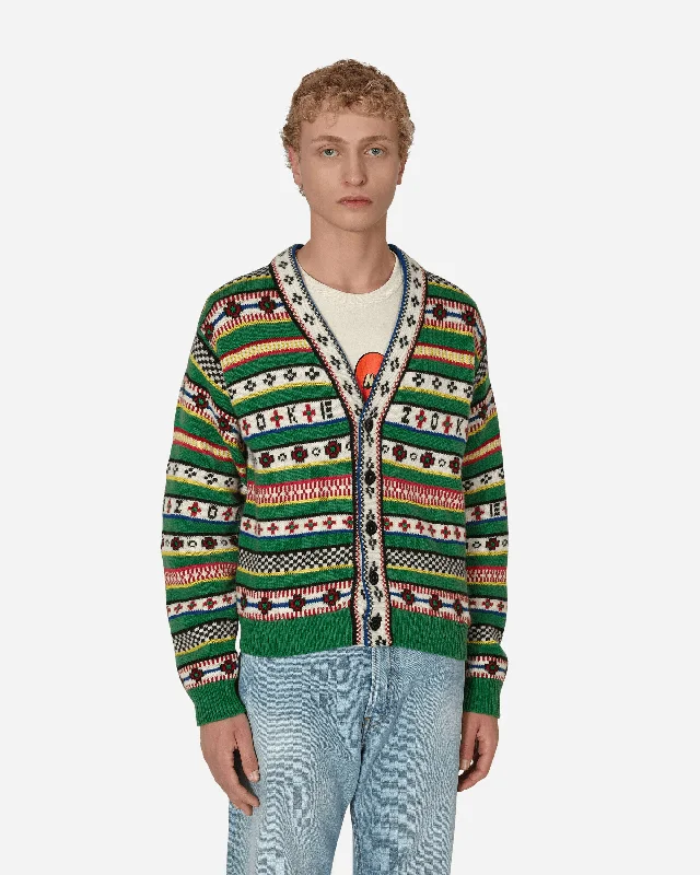Men's Sweaters with Relaxed FitsFairisle Jacquard Cardigan Green