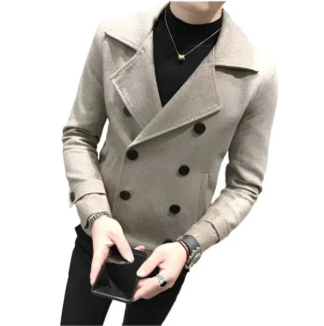 Comfortable Men's ParkasShort Double Breasted Pea Coat