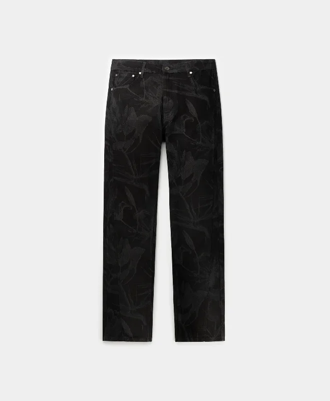 Men's Skinny Jeans with Stretch FabricBlack Floral Laser Jeans
