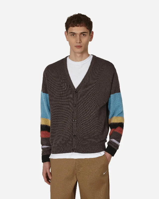 Men's Sweaters with ZippersStriped Mohair Sleeve Cardigan Brown