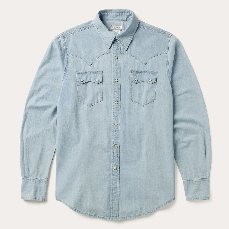 Cool Distressed Men's JeansLight Blue Denim Western Shirt