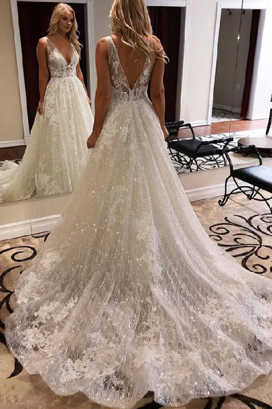 women's affordable dressesRoycebridal Gorgeous Ball Gown V-neck Open Back Sparkly Lace Wedding Dresses with Appliques,MW412 women's affordable dressesRoycebridal Gorgeous Ball Gown V-neck Open Back Sparkly Lace Wedding Dresses with Appliques,MW412
