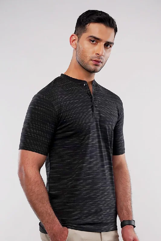 Men's Dressy Shirts for Formal EventsPrinted Henley T-Shirt - Black