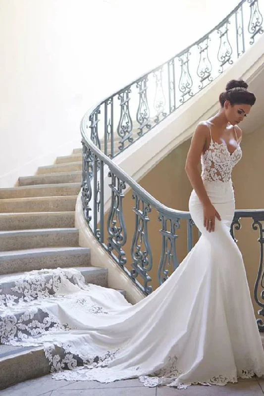 women's handmade dressesRoycebridal Elegant Spaghetti Straps Mermaid Wedding Dresses With Applique Court Train,MW325 women's handmade dressesRoycebridal Elegant Spaghetti Straps Mermaid Wedding Dresses With Applique Court Train,MW325