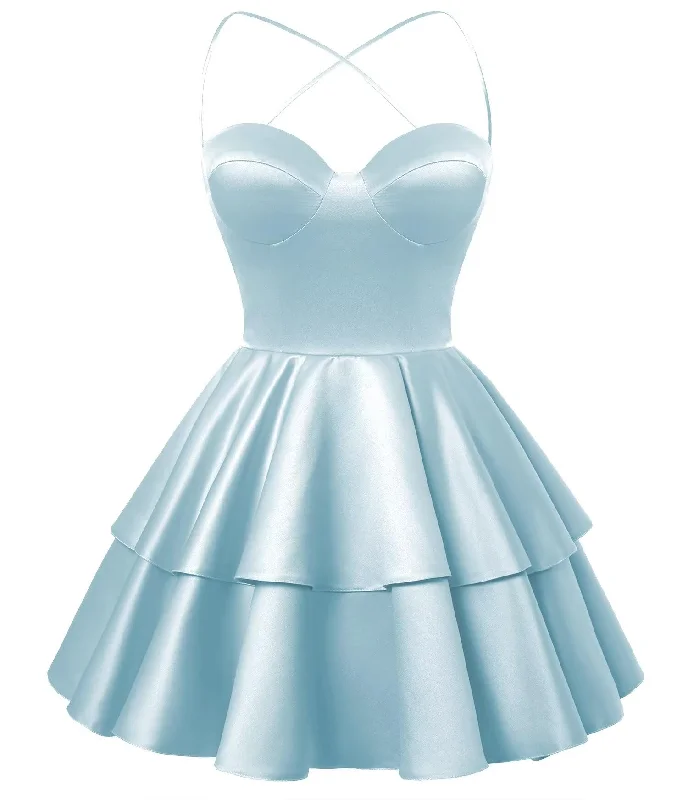 Bell-Sleeve DressLight Blue Satin Homecoming Dress Sweetheart Neck Tiered Short Graduation Dresses Bell-Sleeve DressLight Blue Satin Homecoming Dress Sweetheart Neck Tiered Short Graduation Dresses