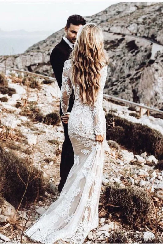 women's machine-washable dressesRoycebridal Elegant Boho Lace Mermaid Long Sleeves Wedding Dresses, Bridal Gown, MW539 women's machine-washable dressesRoycebridal Elegant Boho Lace Mermaid Long Sleeves Wedding Dresses, Bridal Gown, MW539