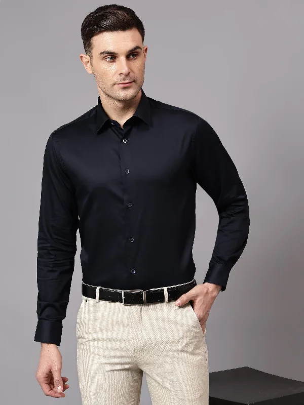 Lightweight Men's Linen PantsMen's Navy Blue Party Plain Satin Full Sleeve Shirt