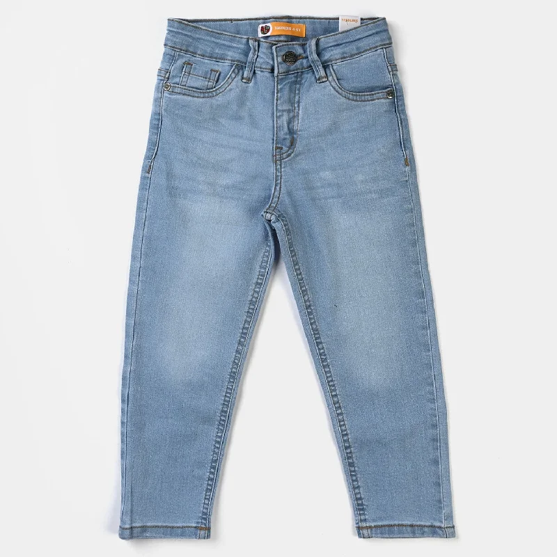 Casual Ripped Men's JeansBoys Denim Pant Basic Color-Ice Blue