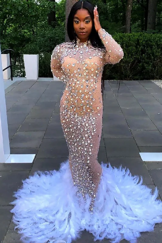 women's midi dressesSparkly Rhinestone Long Sleeve Feather Sheer Mesh Evening Maxi Dress - Khaki women's midi dressesSparkly Rhinestone Long Sleeve Feather Sheer Mesh Evening Maxi Dress - Khaki