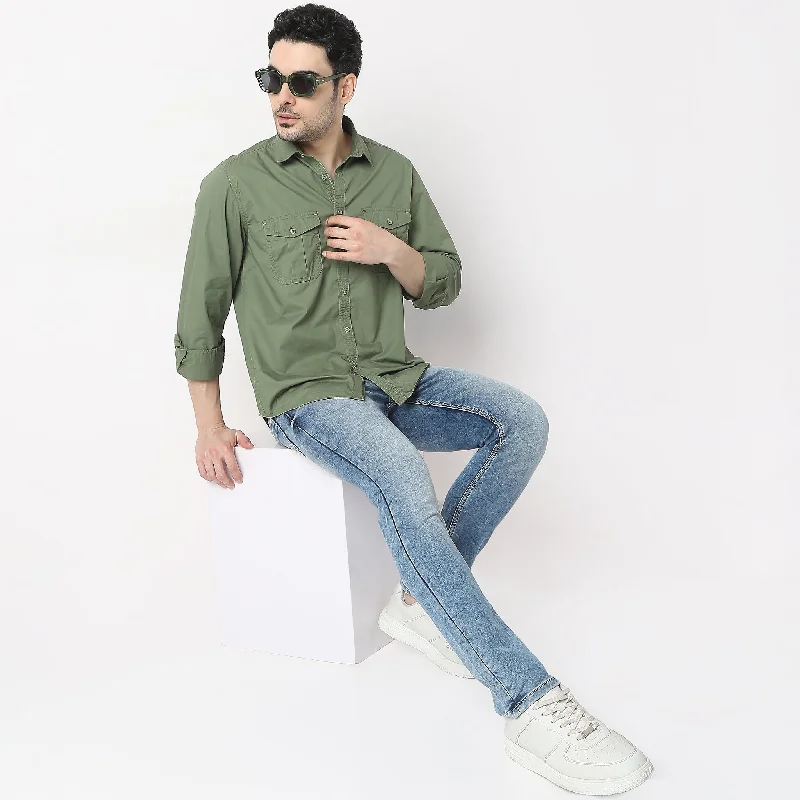 Men's Pants with Turn-Up CuffsSlim Fit Solid Shirt