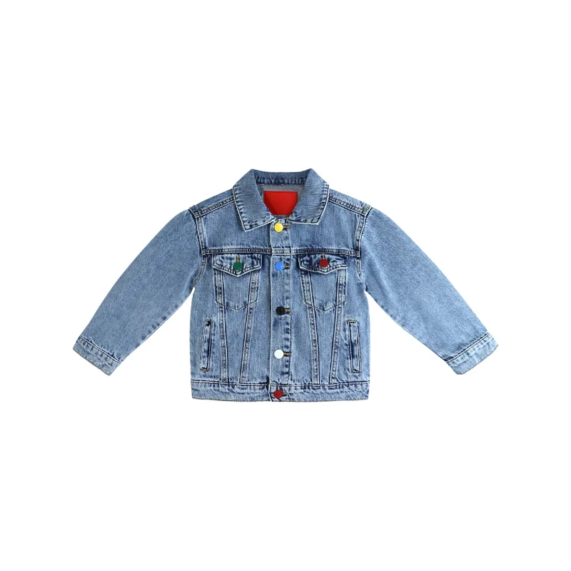 Designer Men's JeansBoys Denim Jacket, Little Big Kids Simple Design Colored Buttons Jean Coat