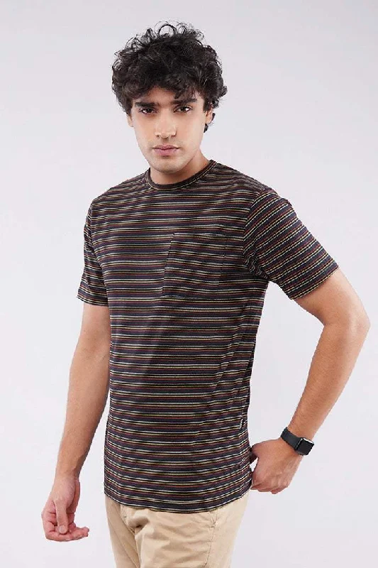 Men's Shirts with Wrinkle-Resistant FabricStriped Pocket T-Shirt - Black