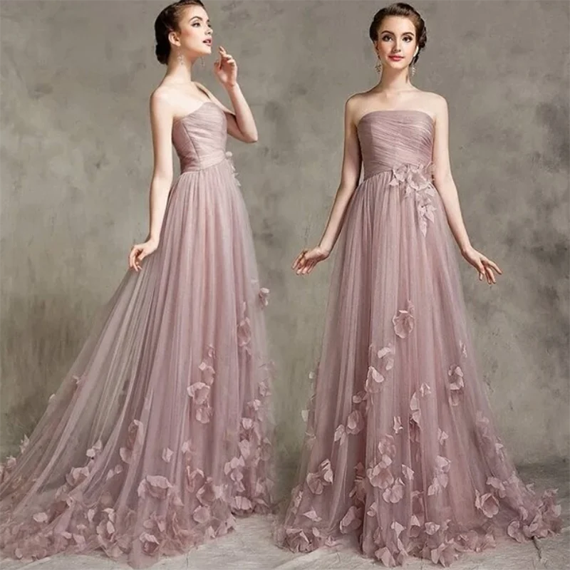 women's casual dressesPale Mauve Strapless Bridesmaid Dress with Handmade Flowers Long Women Evening Wedding Party Gown LP7702 women's casual dressesPale Mauve Strapless Bridesmaid Dress with Handmade Flowers Long Women Evening Wedding Party Gown LP7702