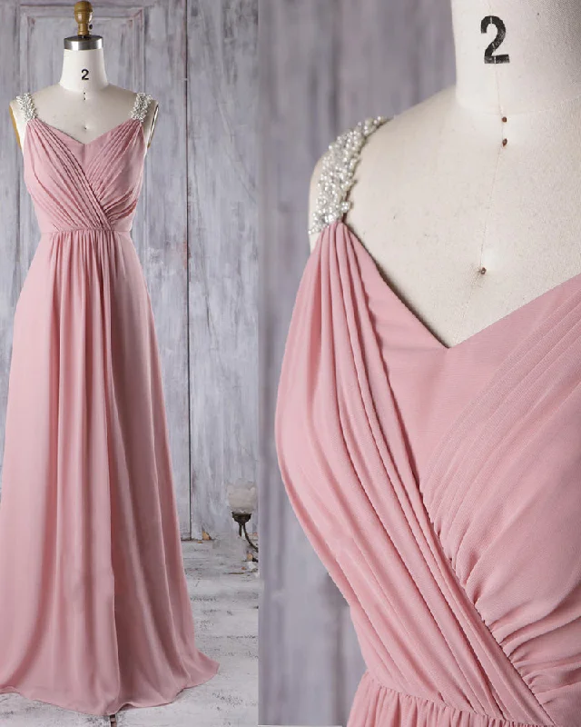 women's maxi dressesElegant Pleated Chiffon Dust Pink /beige Wedding Party Dress Women Bridesmaid Dress Long with Pearl Beaded Straps PL06081 women's maxi dressesElegant Pleated Chiffon Dust Pink /beige Wedding Party Dress Women Bridesmaid Dress Long with Pearl Beaded Straps PL06081