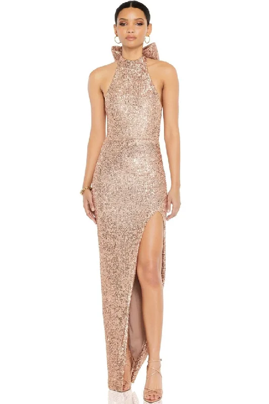 women's high-end dressesSparkly Bow Halter Open Back Sleeveless Split Sequin Evening Maxi Dress women's high-end dressesSparkly Bow Halter Open Back Sleeveless Split Sequin Evening Maxi Dress
