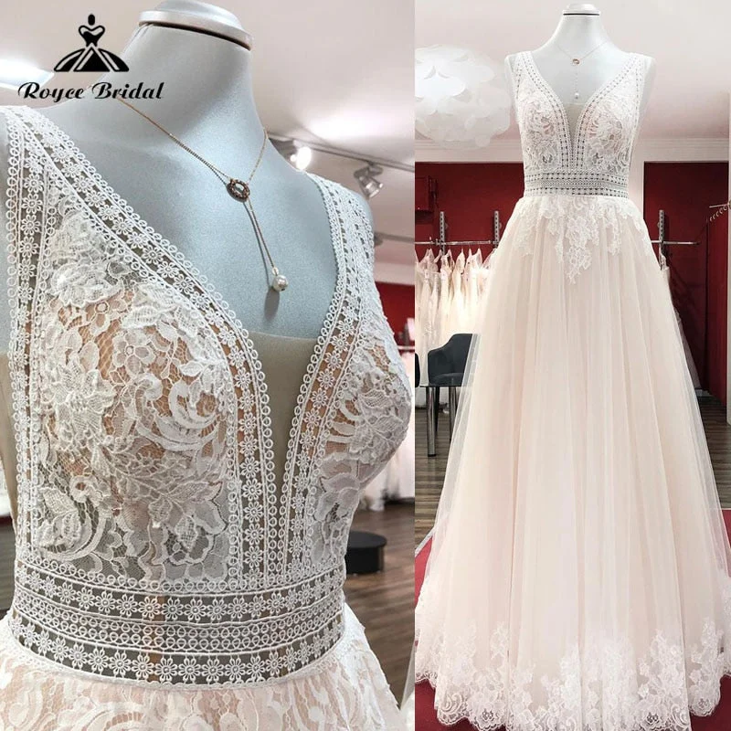 women's fashionable dressesVintage Boho Champagne Wedding Dress Lace Appliques V Neck Sleeveless Sweep Train Beach Vestidos Elegant Birdal Civil Robe women's fashionable dressesVintage Boho Champagne Wedding Dress Lace Appliques V Neck Sleeveless Sweep Train Beach Vestidos Elegant Birdal Civil Robe