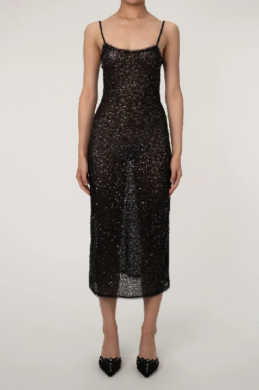 Polka-Dot DressSparkly Sequin Frayed Square Neck Spaghetti Strap Evening Slip Maxi Dress Polka-Dot DressSparkly Sequin Frayed Square Neck Spaghetti Strap Evening Slip Maxi Dress