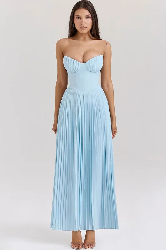 Crepe DressElegant Sweetheart Strapless Bustier Drop Waist Pleated Evening Maxi Dress