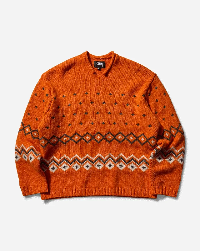 Men's Sweaters with ZippersMen's Roll Neck Fairisle Sweater Orange