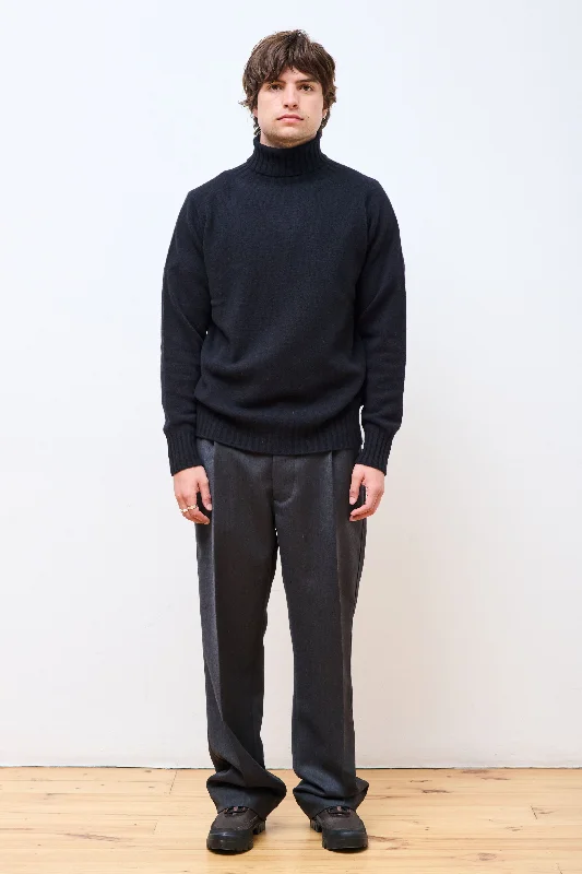 Men's Sweaters with Straight-Cut ShapesWide Roll Neck Dark Navy Twist