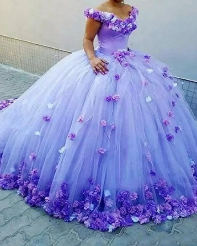 Peter Pan Collar DressOff the Shoulder Lavender /Coral Floral Flowers Ball Gown Quinceanera Dress Wedding Gown Peter Pan Collar DressOff the Shoulder Lavender /Coral Floral Flowers Ball Gown Quinceanera Dress Wedding Gown