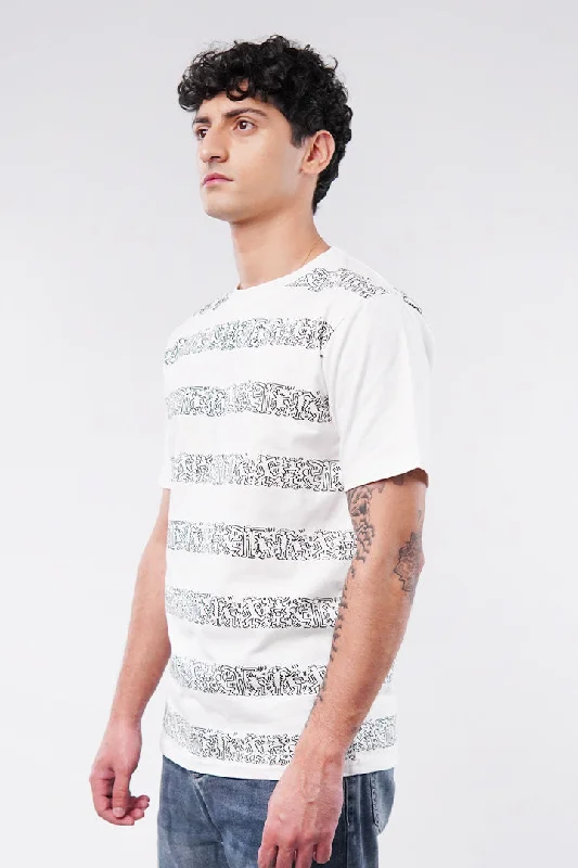 Men's Shirts with Barrel CuffsPrinted T-Shirt - White