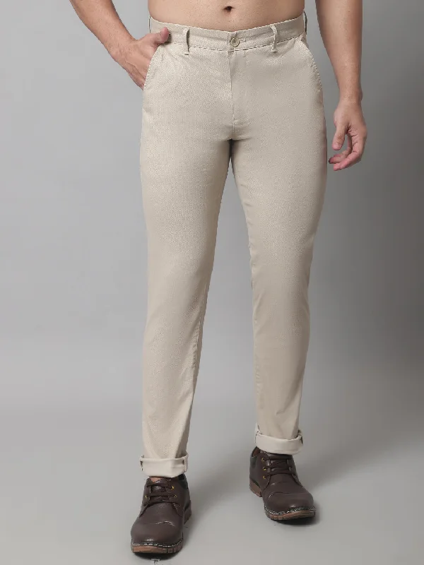 Men's Patterned Pants with PlaidsMen's Casual Flat front Beige  Trousers