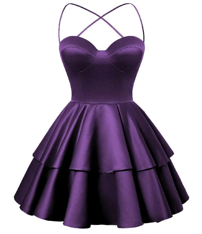 Denim DressGrape Satin Homecoming Dress Sweetheart Neck Tiered Short Graduation Dresses Denim DressGrape Satin Homecoming Dress Sweetheart Neck Tiered Short Graduation Dresses