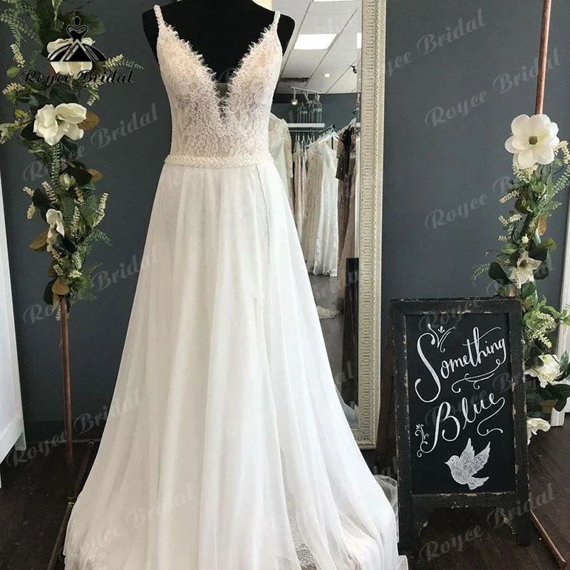 Maternity DressVestido Novia Women Boho Wedding Dress with V Neck Lace Bodice Chiffon Backless Bridal Gown Beach Wedding Gowns Spaghetti Straps Maternity DressVestido Novia Women Boho Wedding Dress with V Neck Lace Bodice Chiffon Backless Bridal Gown Beach Wedding Gowns Spaghetti Straps