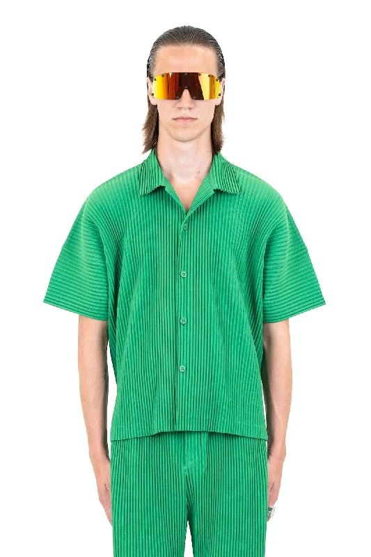Durable Workwear Men's JeansHomme Plissé Issey Miyake Camp Collar Shirt in Emerald Green
