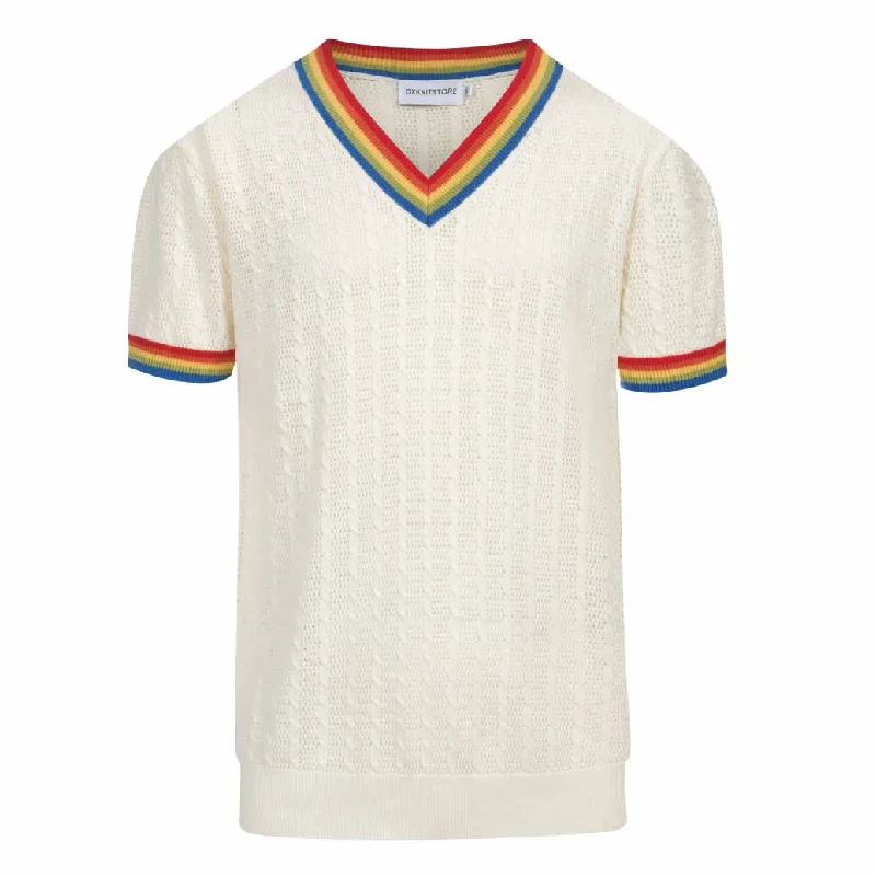 Men's Shirts with Wrinkle-Resistant FabricMen's white apricot V-neck knit T-shirt
