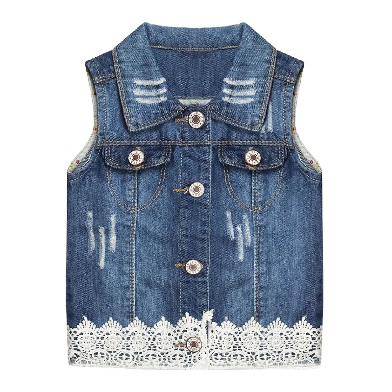 Men's Jeans in Unique PatternsLittle Girl Junior Ripped Lace Denim Jean Vest Tops
