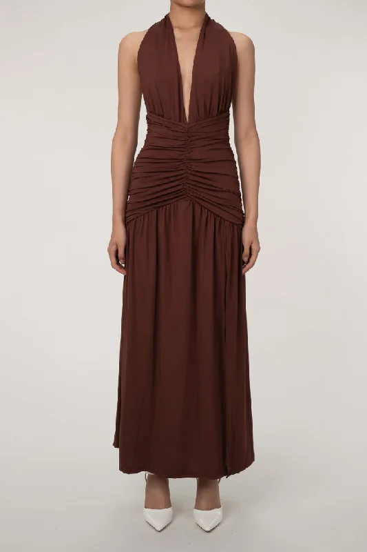 Animal Print DressSexy Plunge Halter Neck Backless Ruched High Split Evening Maxi Dress Animal Print DressSexy Plunge Halter Neck Backless Ruched High Split Evening Maxi Dress