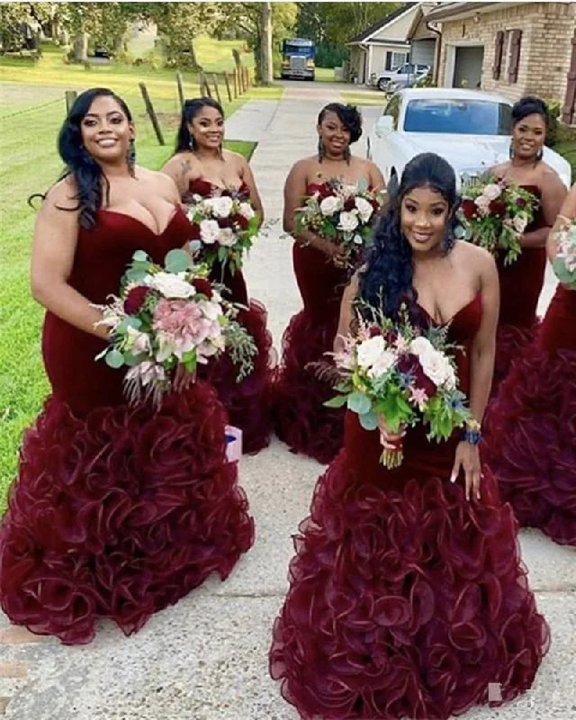 Elegant DressSexy Sweetheart Ruffles Burgundy Mermaid Bridesmaid Dress Women Wedding Party Gown PL103091 Elegant DressSexy Sweetheart Ruffles Burgundy Mermaid Bridesmaid Dress Women Wedding Party Gown PL103091