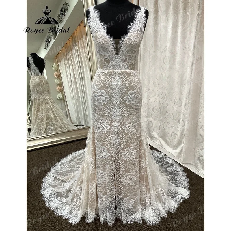 women's eco-friendly dressesRoycebridal Vintage Lace Backless Mermaid/Trumpet Boho Champagne lining Wedding Dress for Women Bridal Gown vestido de boda corte sirena women's eco-friendly dressesRoycebridal Vintage Lace Backless Mermaid/Trumpet Boho Champagne lining Wedding Dress for Women Bridal Gown vestido de boda corte sirena