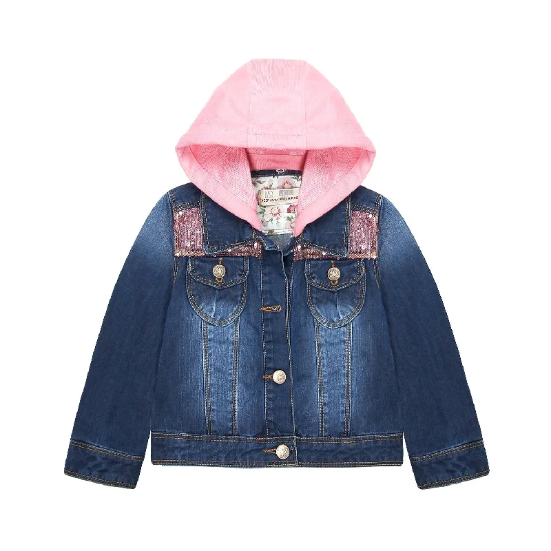 XL Men's JeansGirl Pink Hood Flower Embroidered Denim Jacket