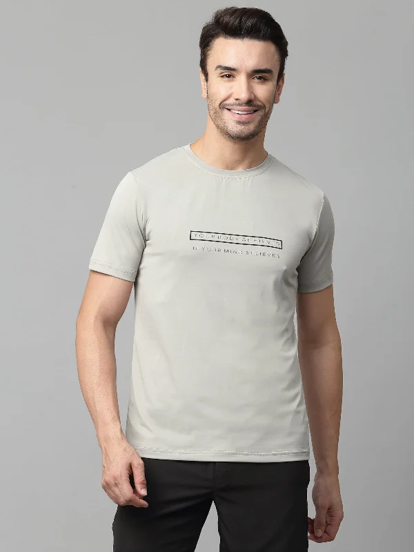 Men's Shirts with High NecksJUMP USA Mens Grey Typography Printed Polyester T-shirt Men's Shirts with High NecksJUMP USA Mens Grey Typography Printed Polyester T-shirt