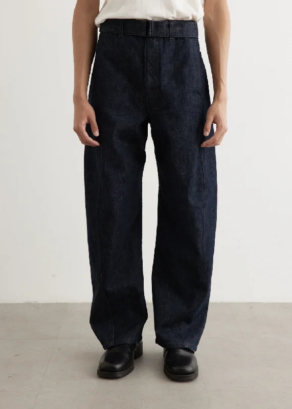 Leather Patch Men's JeansTwisted Belted Pants