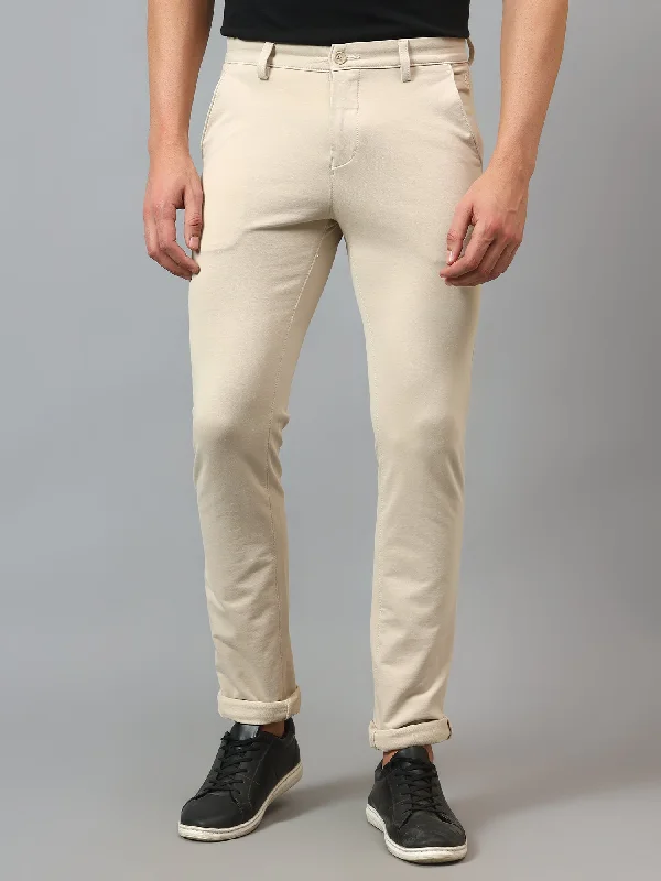 Men's Low-Waisted Pants for a Casual VibeMen's Casual Flat front Beige  Trousers